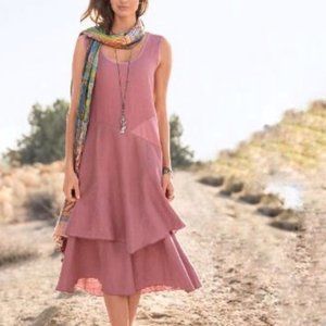 Sundance Pink Linen Hazy Isles Layered Dress Lagenlook Size Small